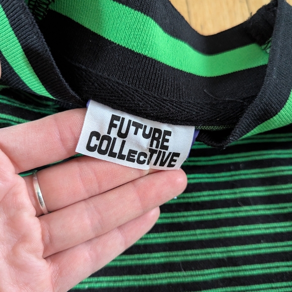 Future Collective Kahlana Barfield Striped Green Long Sleeve Crop Top Size S - Picture 4 of 6